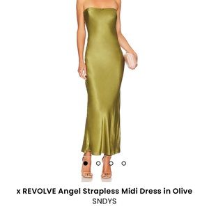 SNDYS OLIVE GREEN STRAPLESS DRESS